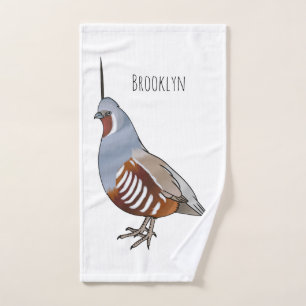Mountain quail bird cartoon illustration bath towel set