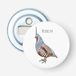 Mountain quail bird cartoon illustration  bottle opener