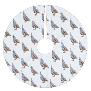 Mountain quail bird cartoon illustration brushed polyester tree skirt