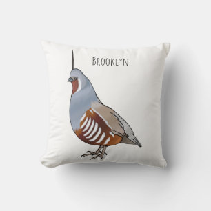 Mountain quail bird cartoon illustration cushion