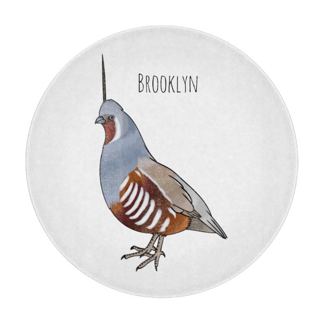 Mountain quail bird cartoon illustration  cutting board (Front)
