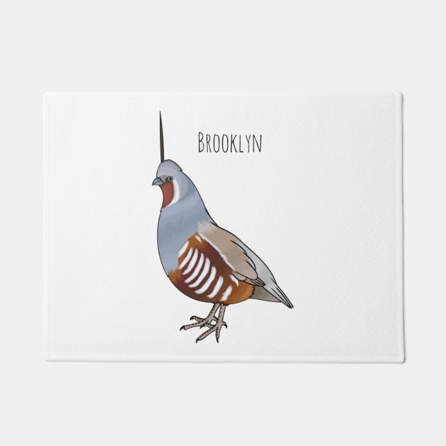 Mountain quail bird cartoon illustration  doormat (Front)