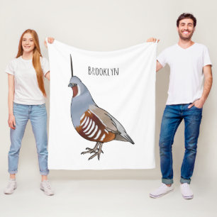 Mountain quail bird cartoon illustration  fleece blanket