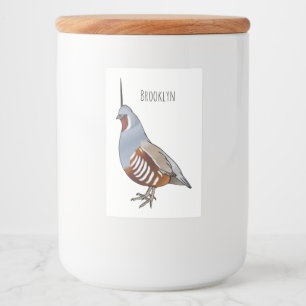 Mountain quail bird cartoon illustration  food label