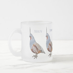 Mountain quail bird cartoon illustration  frosted glass coffee mug