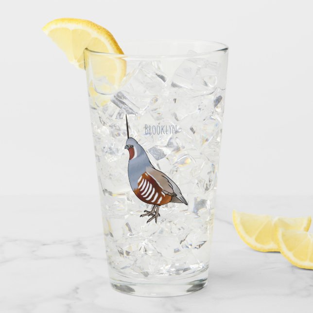 Mountain quail bird cartoon illustration   glass (Front Ice)