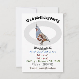 Mountain quail bird cartoon illustration invitation