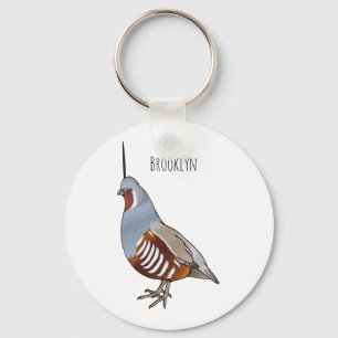 Mountain quail bird cartoon illustration key ring