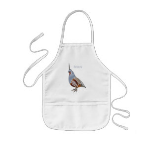 Mountain quail bird cartoon illustration kids apron