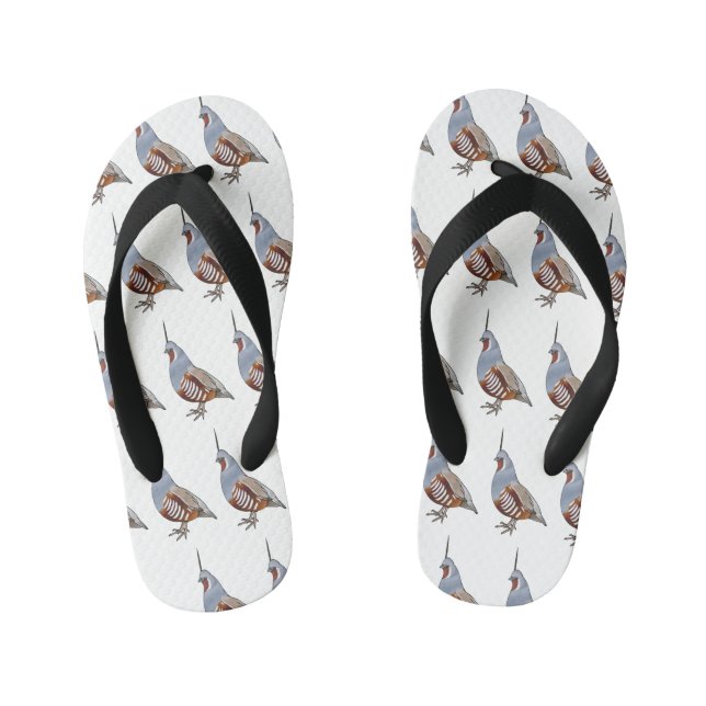 Mountain quail bird cartoon illustration  kid's flip flops (Footbed)