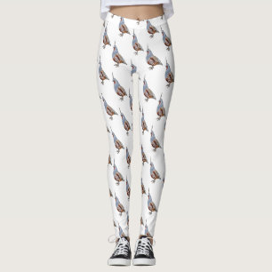 Mountain quail bird cartoon illustration leggings