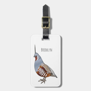 Mountain quail bird cartoon illustration luggage tag