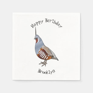Mountain quail bird cartoon illustration napkin