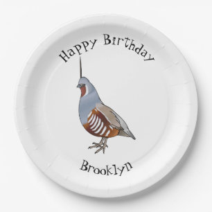 Mountain quail bird cartoon illustration paper plate