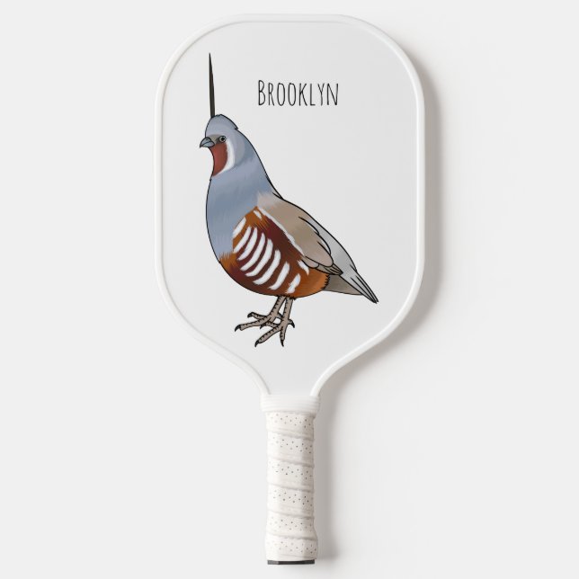 Mountain quail bird cartoon illustration pickleball paddle (Front)
