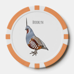 Mountain quail bird cartoon illustration poker chips