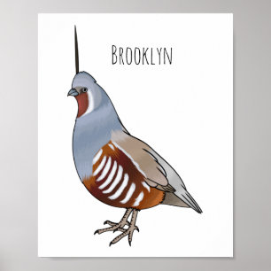 Mountain quail bird cartoon illustration poster