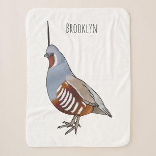 Mountain quail bird cartoon illustration sherpa blanket