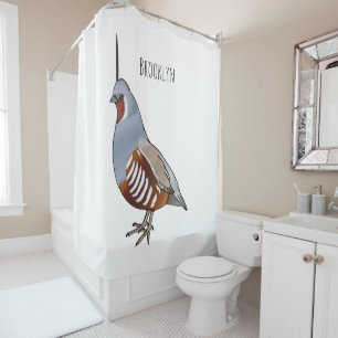 Mountain quail bird cartoon illustration  shower curtain
