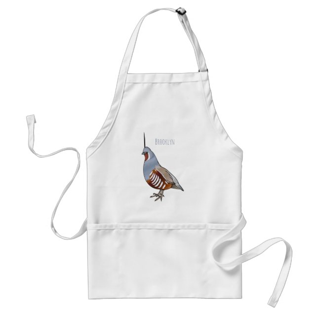 Mountain quail bird cartoon illustration  standard apron (Front)