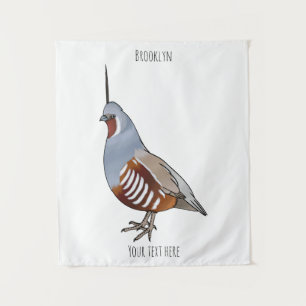 Mountain quail bird cartoon illustration  tapestry