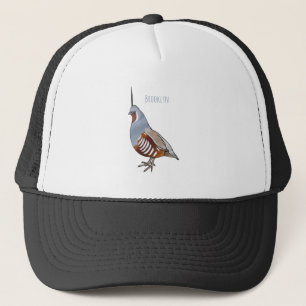 Mountain quail bird cartoon illustration  trucker hat