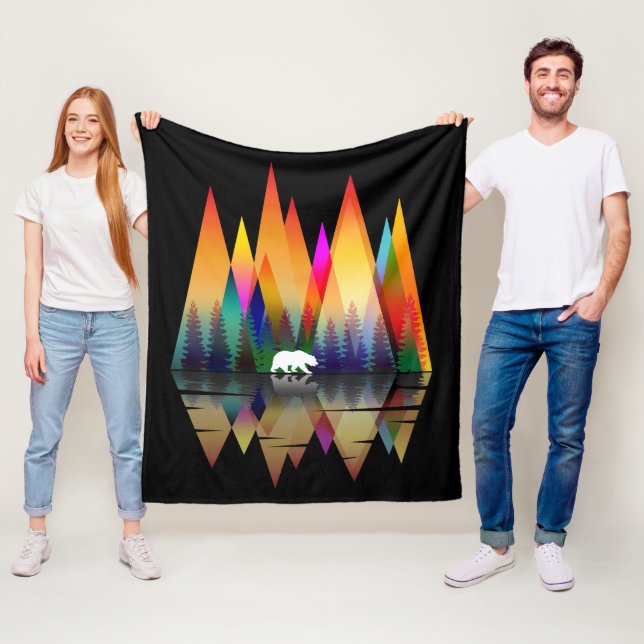 MOUNTAIN RAINBOW BEAR FLEECE BLANKET (In Situ)