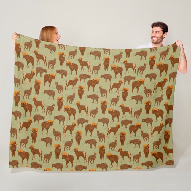 Mountain Rams Bighorn Sheep Rustic Pattern Fleece Blanket (In Situ)