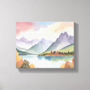 Mountain Range Airy Nature Watercolor Landscape Canvas Print