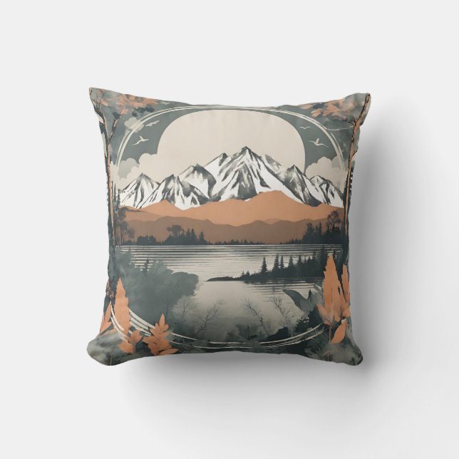 mountain range and landscape of lakes cushion (Front)