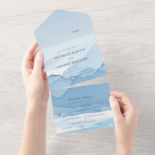 Mountain Range Blue Wedding All In One Invitation (Tearaway)