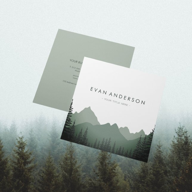 Mountain Range Pine Trees in Shades of Sage  Square Business Card (Creator Uploaded)