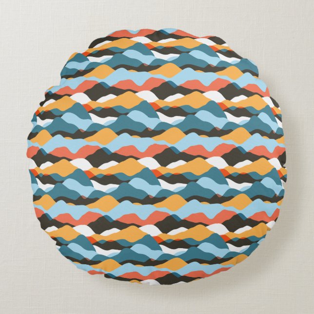 Mountain Range Waves Round Cushion (Front)
