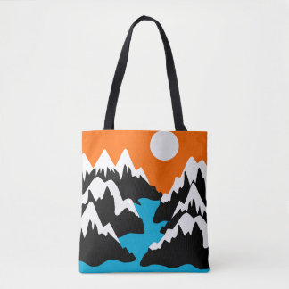 Mountain ranges lowing ranges river landscape  tote bag