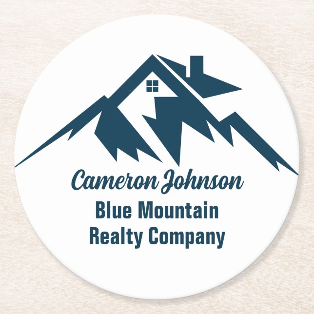 Mountain Real Estate Company Custom Marketing Round Paper Coaster (Front)