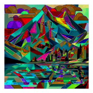 Mountain reflected in fjord poster