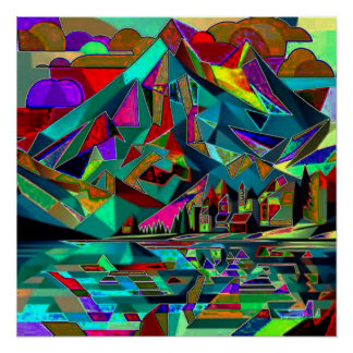 Mountain reflected in fjord poster