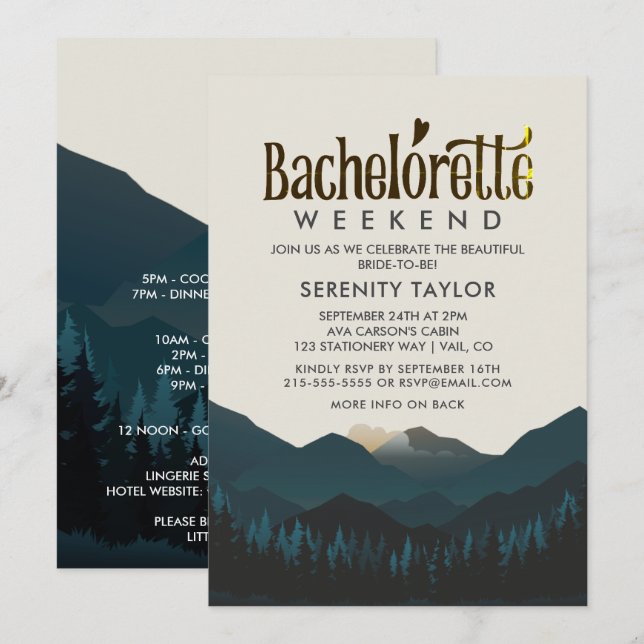 Mountain Retreat Bachelorette Weekend Invitation (Front/Back)