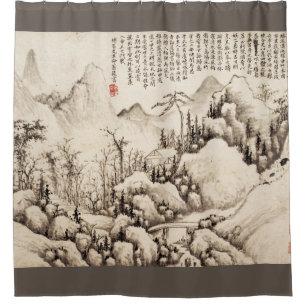 "Mountain Retreat" Chinese vintage art Shower Curtain