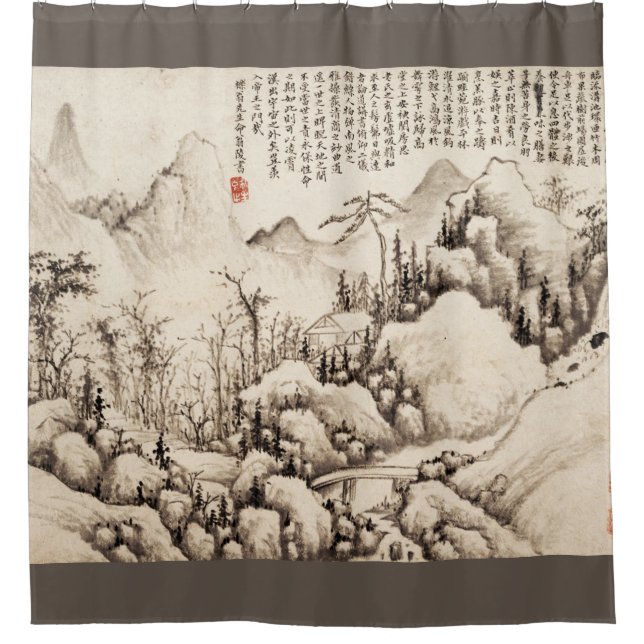 "Mountain Retreat" Chinese vintage art Shower Curtain (Front)