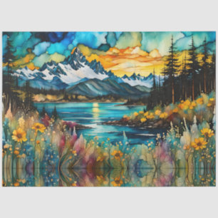 Mountain River and Wildflowers Landscape Tissue Paper