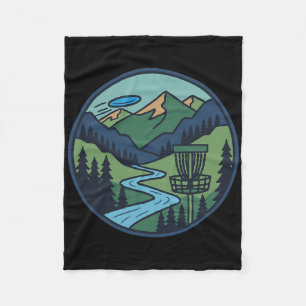 Mountain River Disc Golf Scene Flying Disc Basket  Fleece Blanket