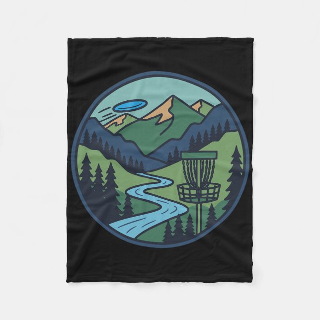 Mountain River Disc Golf Scene Flying Disc Basket  Fleece Blanket (Front)