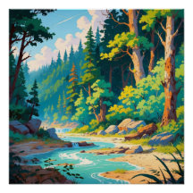Mountain River Escape – Tranquil Forest Landscape 