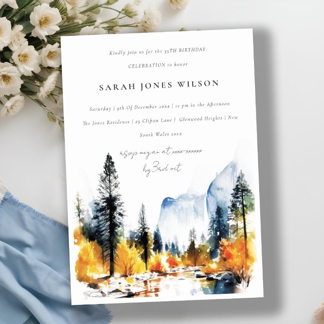 Mountain River Fall Winter Landscape Birthday Invitation (Creator Uploaded)