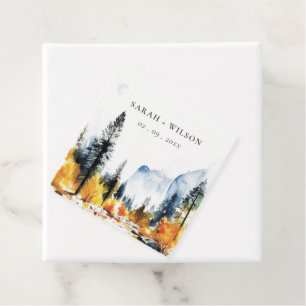 Mountain River Fall Winter Landscape Wedding Favour Tags