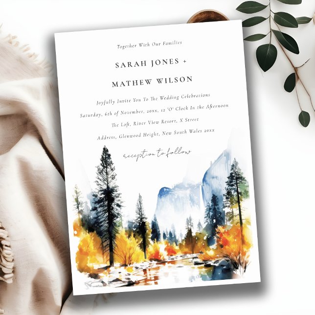 Mountain River Fall Winter Landscape Wedding Invitation (Creator Uploaded)