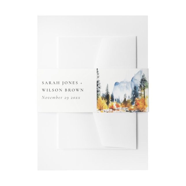 Mountain River Fall Winter Landscape Wedding Invitation Belly Band (Front Example)