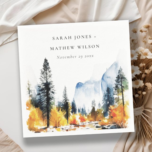 Mountain River Fall Winter Landscape Wedding Napkin (Creator Uploaded)