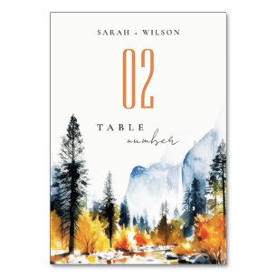 Mountain River Fall Winter Landscape Wedding Table Number